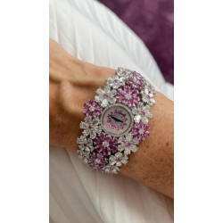 CZ Flower Women Wrist Watch Handmade Designer High Jewelry 925 Sterling Silver