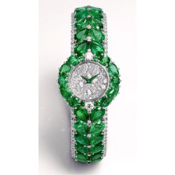 Green Women Wristwatch Sterling Silver 925 Pear Shape CZ Party Wear Jewelry