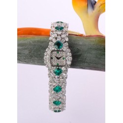 Syn Colombian Emerald Statement Vintage Watch 925 Fine Silver Handmade Jewelry