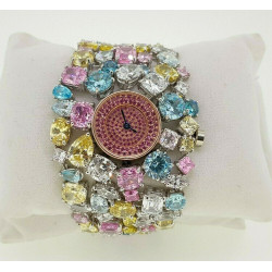 Multicolored gemstone watch jewelry bracelet style celebrity inspired 925 cz