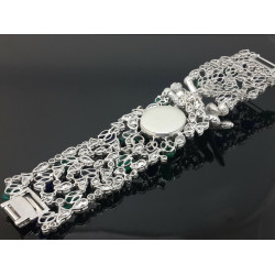 Wristwatch Cubic Zirconia 925 Sterling Silver Blue & Green Leaf Stone Jewelry