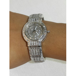 925 Sterling Silver Wristwatch Cubic Zirconia White Studded Baguette Jewelry