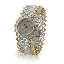 Gold Plated Women Wristwatch Sterling 925 SIlver White STudded Dial CZ Jewelry