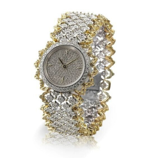 Gold Plated Women Wristwatch Sterling 925 SIlver White STudded Dial CZ Jewelry
