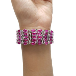925 Sterling Silver Wristwatch Cubic Zirconia  14k All Flower Design Pink Pear