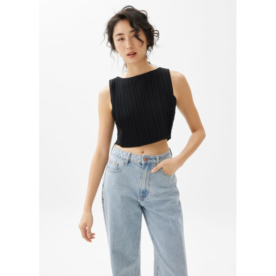 Dez Pleated Boat Neck Crop Top