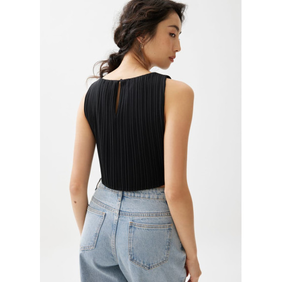 Dez Pleated Boat Neck Crop Top