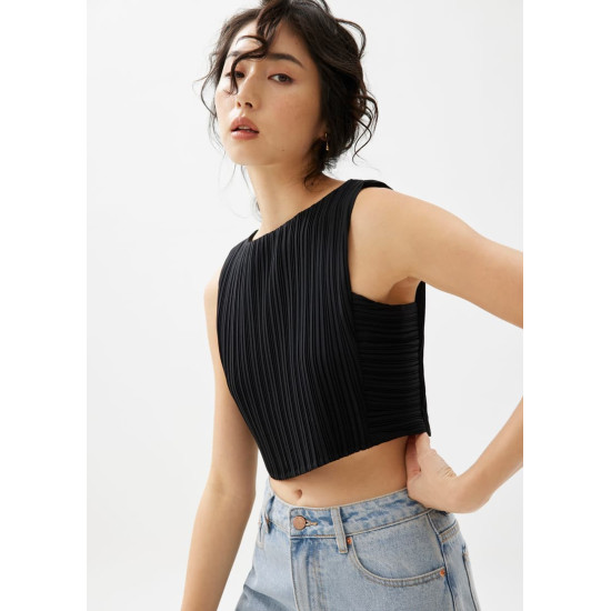 Dez Pleated Boat Neck Crop Top