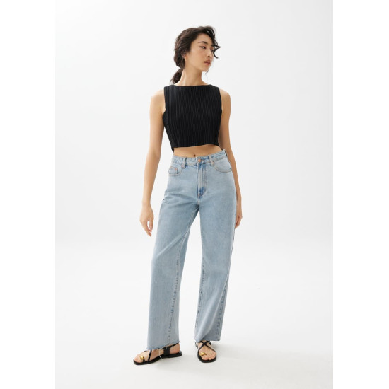 Dez Pleated Boat Neck Crop Top