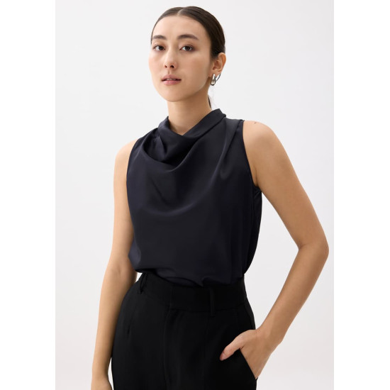 Daya Satin High Cowl Neck Top