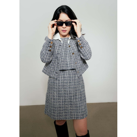 Kaori Elastic Tweed Mini Skirt