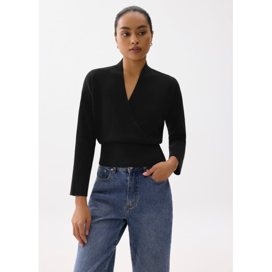 Emiko Relaxed Knit V-neck Wrap Top