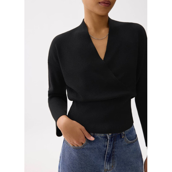 Emiko Relaxed Knit V-neck Wrap Top