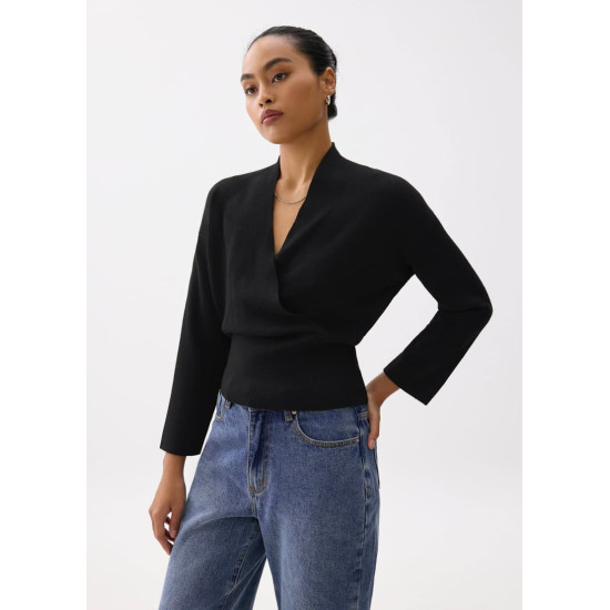 Emiko Relaxed Knit V-neck Wrap Top