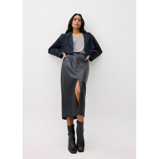 High Waist Vegan Leather Pencil Skirt