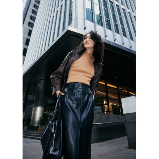 High Waist Vegan Leather Pencil Skirt