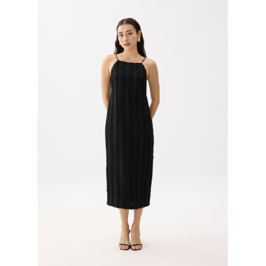 Fray Straight Neck Column Midaxi Dress