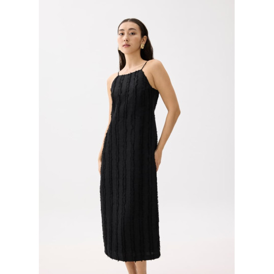 Fray Straight Neck Column Midaxi Dress