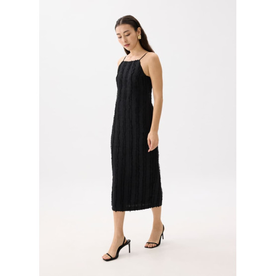 Fray Straight Neck Column Midaxi Dress