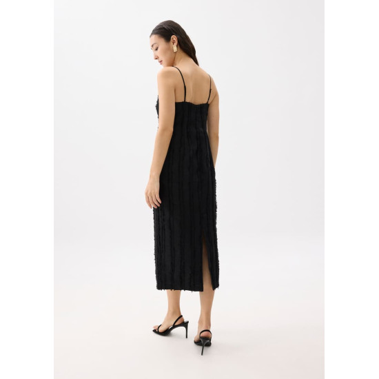 Fray Straight Neck Column Midaxi Dress