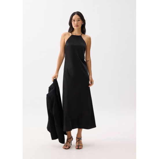 Padded Satin Halter Neck Maxi Dress