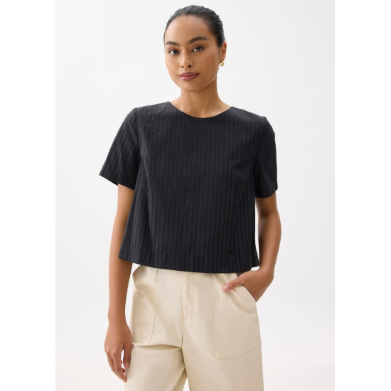 Striped Jacquard Round Neck Shell Top