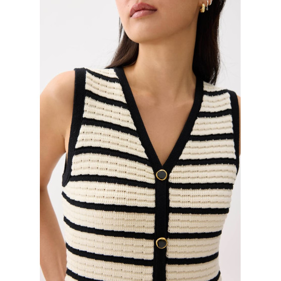 Striped Knit V-neck Column Midi Dress