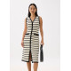 Striped Knit V-neck Column Midi Dress