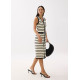 Striped Knit V-neck Column Midi Dress