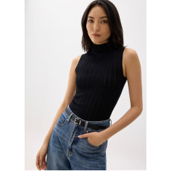 Sheer Mock Neck Fitted Knit Top