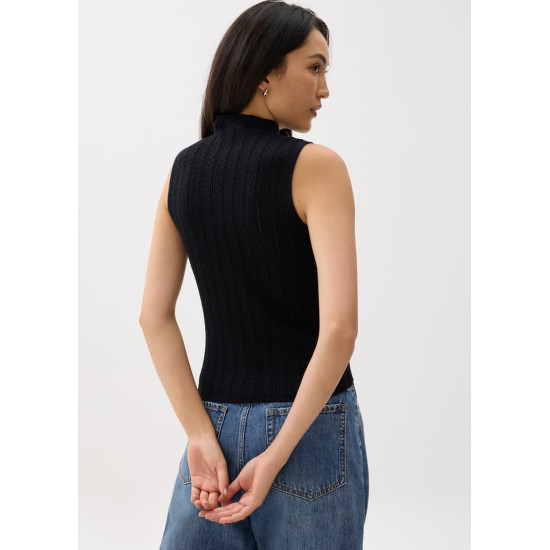 Sheer Mock Neck Fitted Knit Top