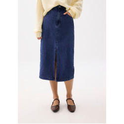 Striped Denim Column Midaxi Skirt