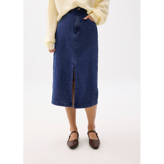 Striped Denim Column Midaxi Skirt