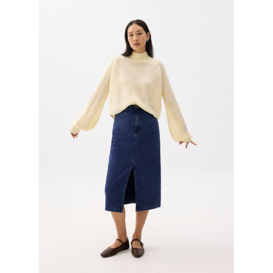 Striped Denim Column Midaxi Skirt