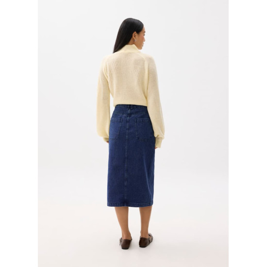 Striped Denim Column Midaxi Skirt