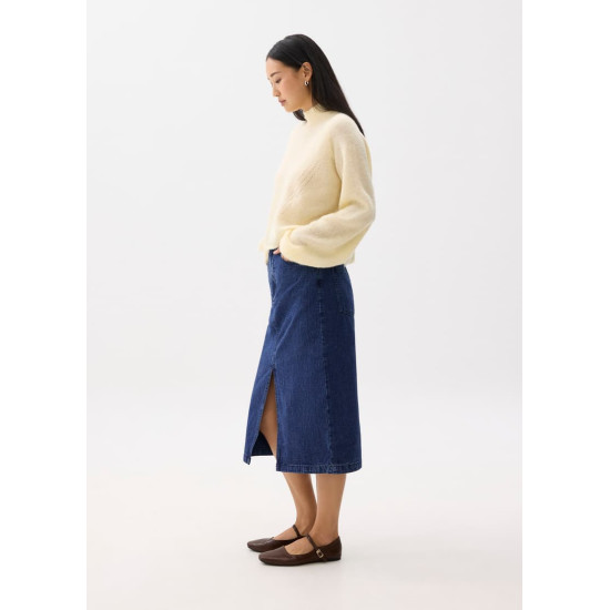 Striped Denim Column Midaxi Skirt