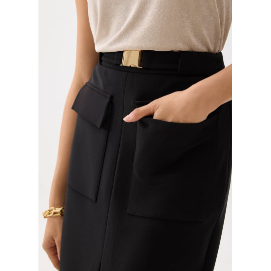 Belted Column Buckle Skirt