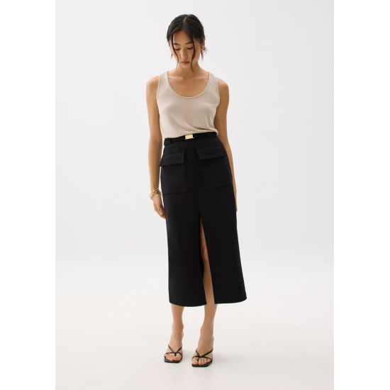 Belted Column Buckle Skirt