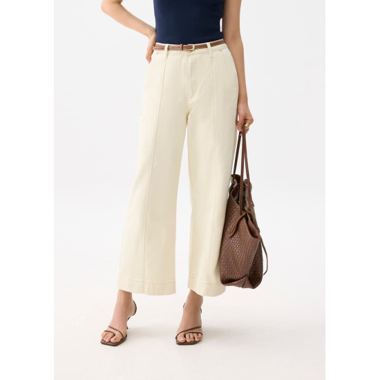 Cotton High Waist Straight Leg Pants