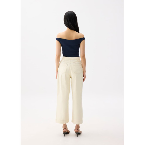 Cotton High Waist Straight Leg Pants