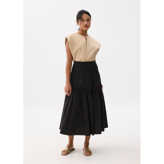 High Waist Tiered A-line Maxi Skirt