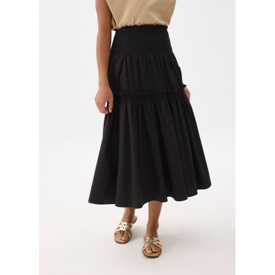 High Waist Tiered A-line Maxi Skirt