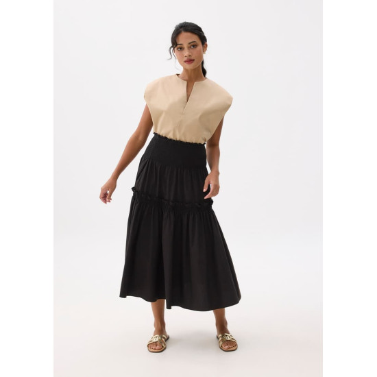 High Waist Tiered A-line Maxi Skirt