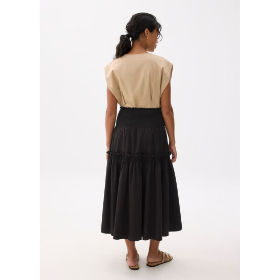 High Waist Tiered A-line Maxi Skirt