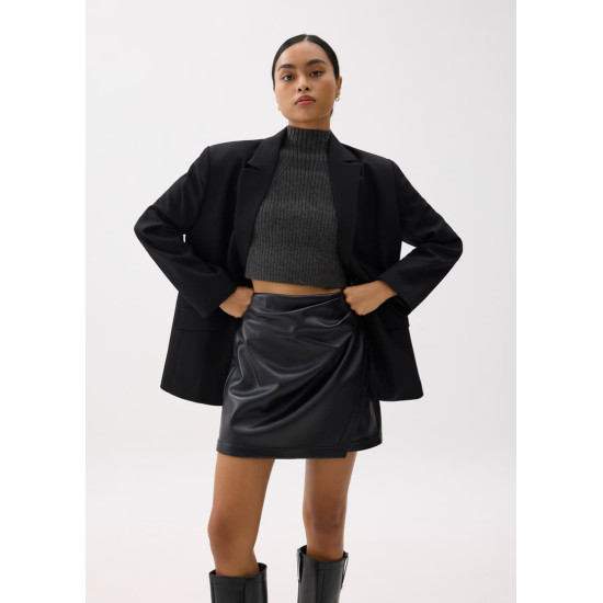 High Waist Vegan Leather A-line Mini Skirt