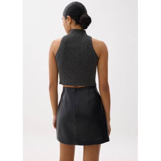 High Waist Vegan Leather A-line Mini Skirt