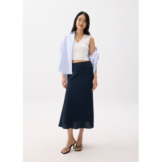 Textured High Waist Bias Cut Skirt