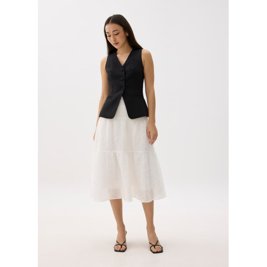 High Waist Crinkled Tiered Flare Midi Skirt