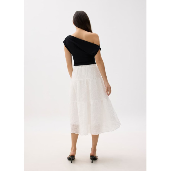 High Waist Crinkled Tiered Flare Midi Skirt