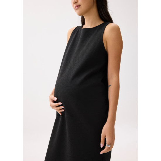 Neoprene Round Neck Shift Midaxi Dress